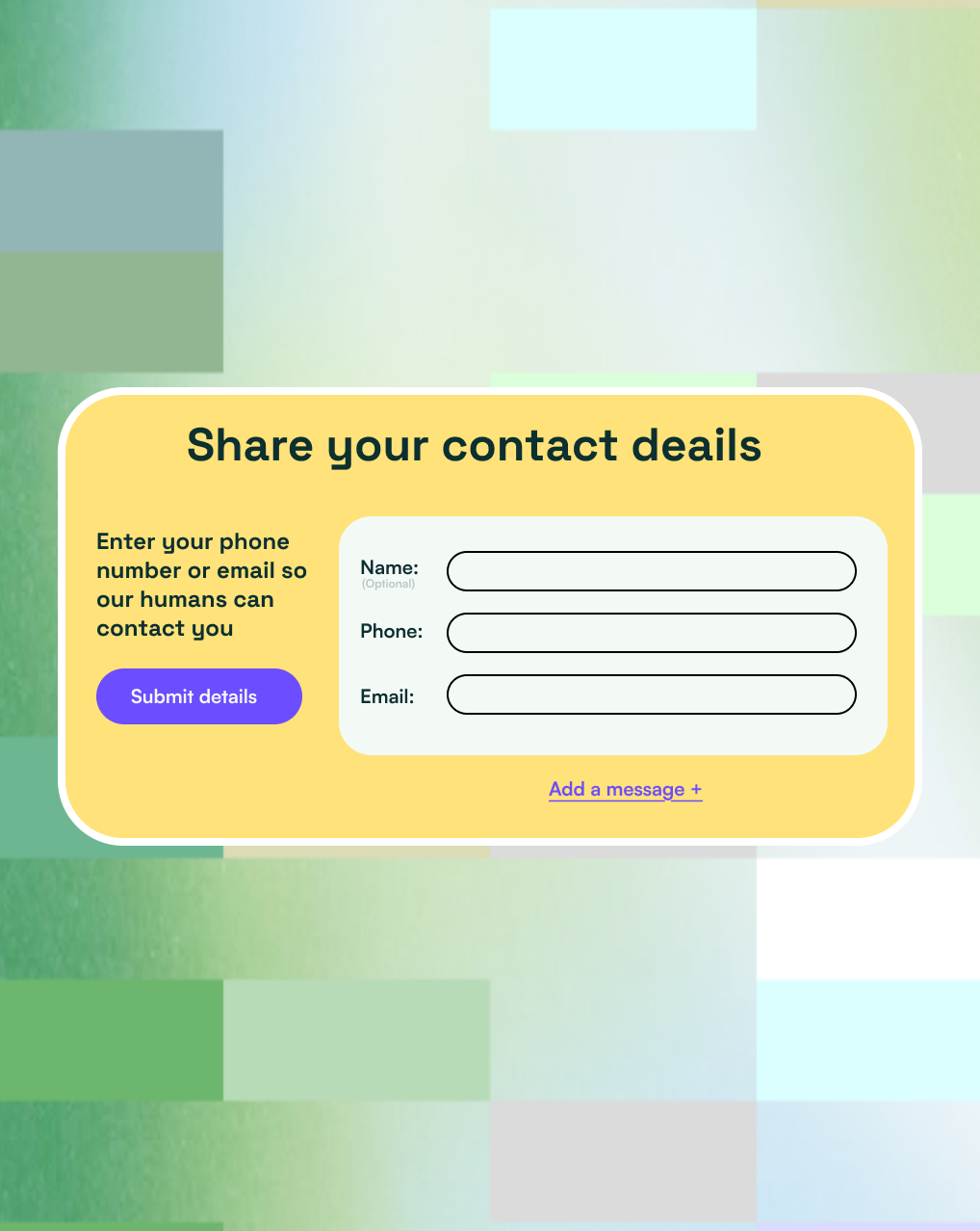 Preview of capturing a customer's contact details